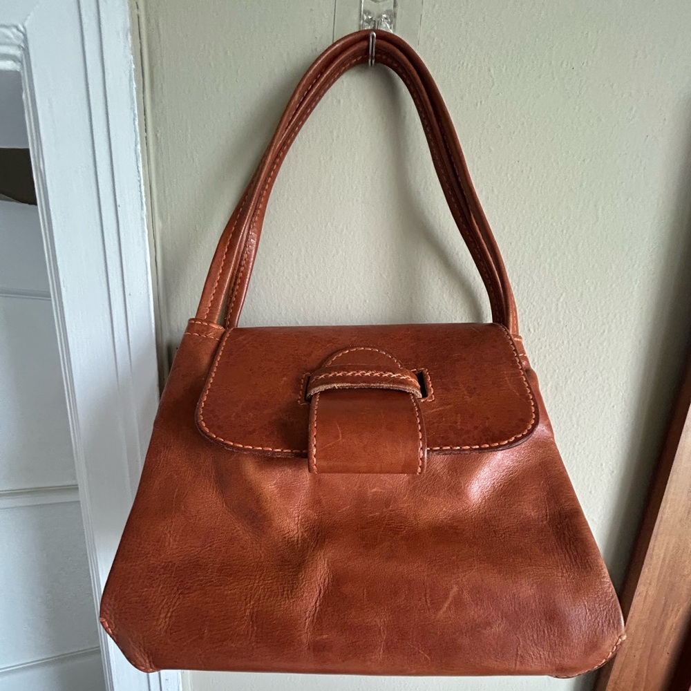 Classic Henry Cuir Brown Leather Tote Bag with Bead Detail